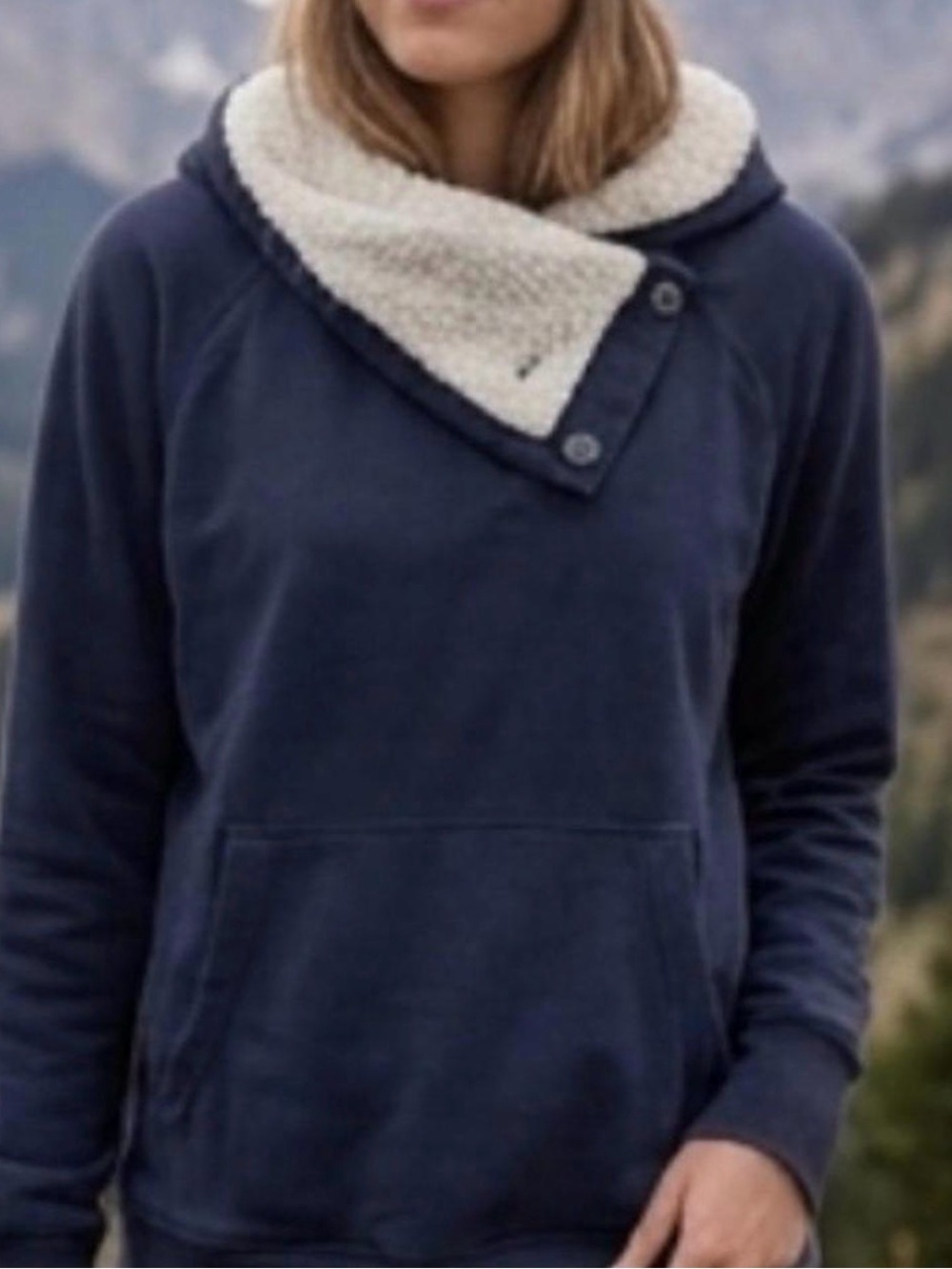 Divided Navy Pullover Hoodie with Cream Sherpa Collar